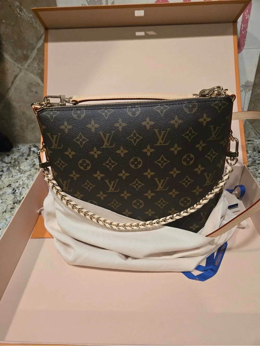 Louis Vuitton Monogram Canvas Shoulder Bag - Brown with Gold Chain